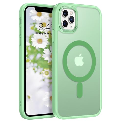 GUAGUA Magnetisch Hülle für iPhone 11 Pro Max [Kompatibel mit MagSafe] Matt Handyhülle Stoßfest Durchscheinende Rückseite Dünn Schutzhülle Case für iPhone 11 Pro Max (6,5 Zoll) Hellgrün von GUAGUA