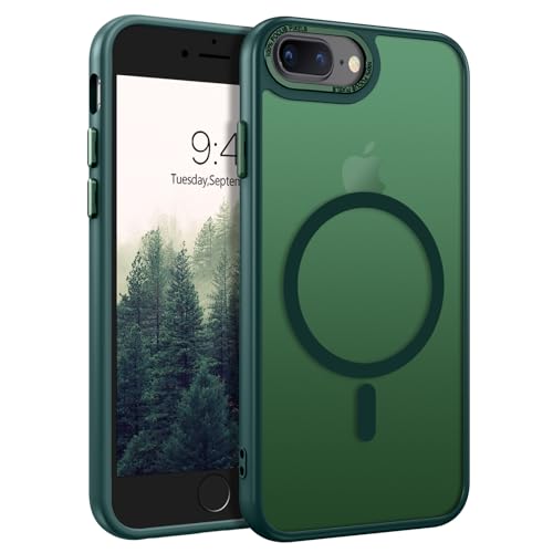 GUAGUA Magnetisch Hülle für iPhone 8 Plus, iPhone 7 Plus [Kompatibel mit MagSafe] Matt Handyhülle Stoßfest Durchscheinende Rückseite Dünn Schutzhülle Case für iPhone 8 Plus/7 Plus (5,5 Zoll) Grün von GUAGUA