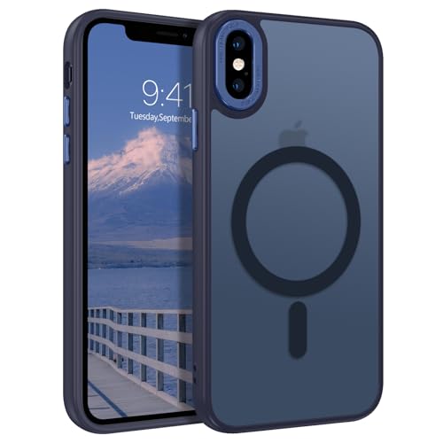 GUAGUA Magnetisch Hülle für iPhone X, iPhone XS [Kompatibel mit MagSafe] Matt Handyhülle Stoßfest Durchscheinende Rückseite Dünn Schutzhülle Case für iPhone X/XS (5,8 Zoll) Blau von GUAGUA