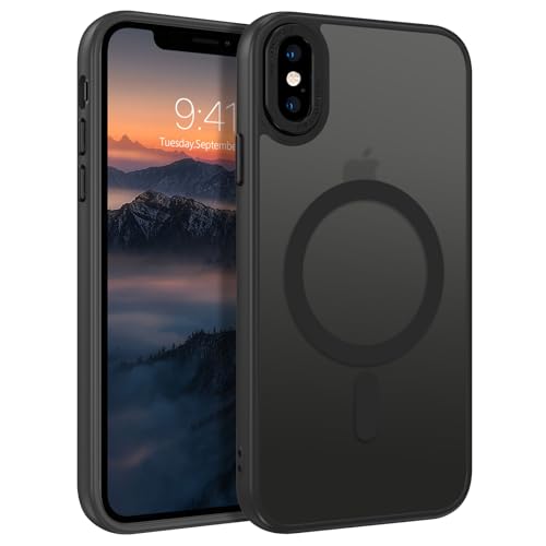 GUAGUA Magnetisch Hülle für iPhone X, iPhone XS [Kompatibel mit MagSafe] Matt Handyhülle Stoßfest Durchscheinende Rückseite Dünn Schutzhülle Case für iPhone X/XS (5,8 Zoll) Schwarz von GUAGUA