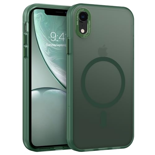 GUAGUA Magnetisch Hülle für iPhone XR [Kompatibel mit MagSafe] Matt Handyhülle Stoßfest Durchscheinende Rückseite Dünn Schutzhülle Case für iPhone XR (6,1 Zoll) Grün von GUAGUA