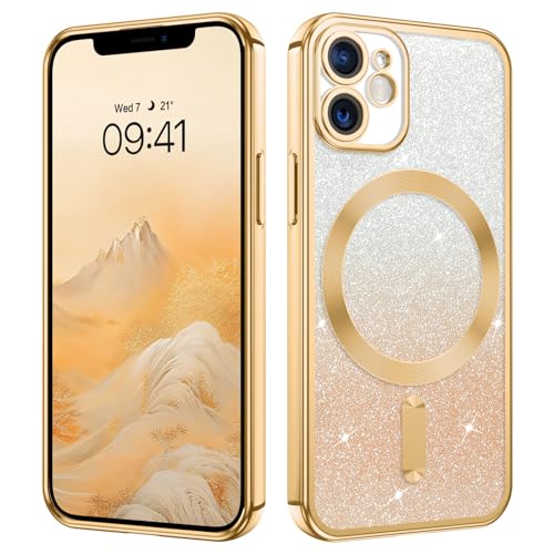 GUAGUA Magnetisch für iPhone 12 Mini Hülle, iPhone 12 Mini Handyhülle [Kompatibel mit MagSafe] Glitzer Schutzhülle mit Magnet Stoßfeste Kratzfeste Weiche TPU Schutzschale Case, (5,4'') Gold von GUAGUA