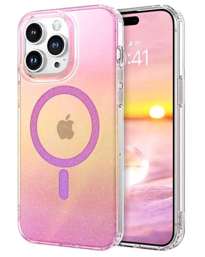 GUAGUA Magnetische Hülle für iPhone 15 Pro Max, iPhone 15 Pro Max HandyHülle [Kompatibel mit MagSafe] Farbwechsel Effekt Kratzfeste Rückseite Schutzhülle Case (6,7 Zoll), Fluoreszierend Rosa Rot/Lila von GUAGUA