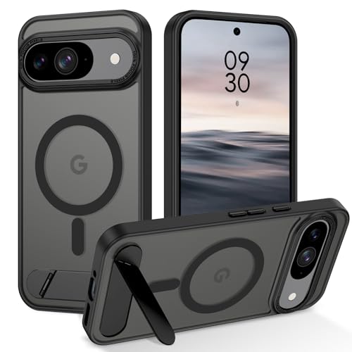 GUAGUA Magnetische Schutzhülle für Google Pixel 9/9 Pro [Fit für MagSafe] mit unsichtbarem Ständer, durchscheinend matt, Schutz in Militärqualität, schlanke, stoßfeste Anti-Kratz-Handyhülle für Pixel von GUAGUA