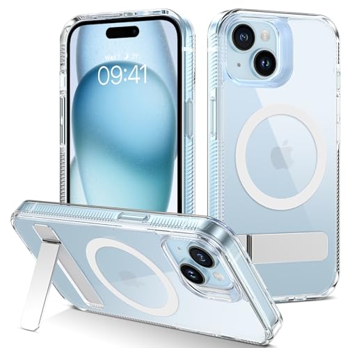 GUAGUA Magnetische Schutzhülle für iPhone 15 Plus, kompatibel mit MagSafe, integrierter Ständer, Schutz in Militärqualität, dünn, stoßfest, kratzfest, vergilbungsfrei, schlanke Handyhülle, transparent GUAGUA Magnetische Schutzhülle für iPhone 15 Plus, kompatibel mit MagSafe, integrierter Ständer, Schutz in Militärqualität, dünn, stoßfest, kratzfest, vergilbungsfrei, schlanke Handyhülle, transparent von GUAGUA
