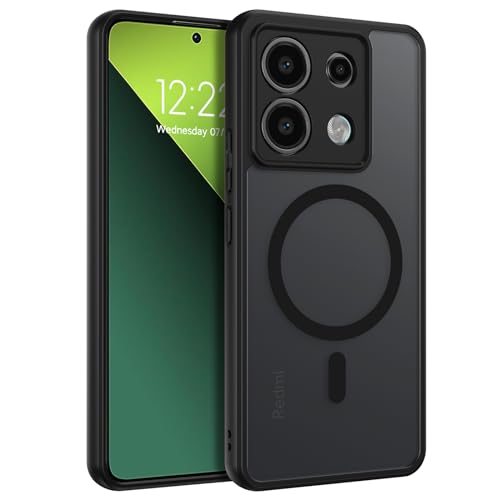 GUAGUA Matt Handyhülle für Xiaomi Redmi Note 13 Pro 5G Hülle [Kompatibel mit MagSafe] Stoßfest Magnetisch Rückseite Dünn Hülle Durchscheinende Schutzhülle Case für Xiaomi Redmi Note 13 Pro 5G Schwarz von GUAGUA