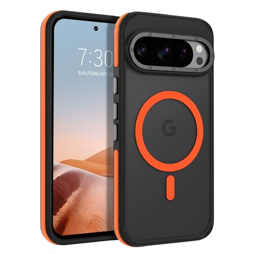 GUAGUA Schutzhülle für Google Pixel 9 und Pixel 9 Pro, magnetische Schutzhülle, kompatibel mit MagSafe, stoßfest, transparent, matt, schmal, Anti-Amarillo-Hülle, Schwarz/Orange GUAGUA Schutzhülle für Google Pixel 9 und Pixel 9 Pro, magnetische Schutzhülle, kompatibel mit MagSafe, stoßfest, transparent, matt, schmal, Anti-Amarillo-Hülle, Schwarz/Orange von GUAGUA