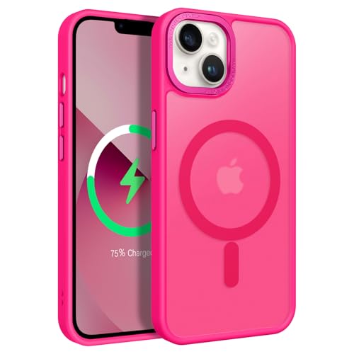 GUAGUA Schutzhülle für iPhone 14 Plus – kompatibel mit MagSafe – Magnetische Schutzhülle – stoßfest, Militärqualität, transparent, matt, dünn, stoßfest – 6,7 Zoll (Hot Pink) von GUAGUA