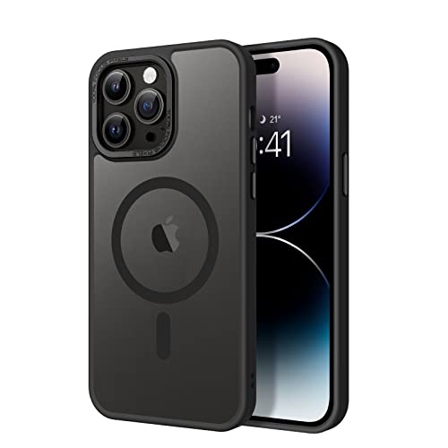 GUAGUA Schutzhülle für iPhone 14 Pro – kompatibel mit MagSafe – Magnetische Schutzhülle – stoßfest, Militärqualität, transparent, matt, dünn, stoßfest – 6,1 Zoll (schwarz) von GUAGUA
