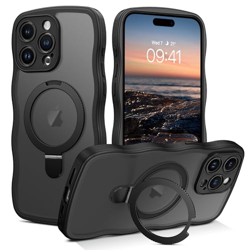 GUAGUA Schutzhülle für iPhone 15 Pro Max mit Ständer, magnetische Hüllen, niedlich, lockig, gewellter Rand, rutschfest, durchscheinend, matte Rückseite, unsichtbar, faltbarer Ring, stoßfest, Kickstand GUAGUA Schutzhülle für iPhone 15 Pro Max mit Ständer, magnetische Hüllen, niedlich, lockig, gewellter Rand, rutschfest, durchscheinend, matte Rückseite, unsichtbar, faltbarer Ring, stoßfest, Kickstand von GUAGUA