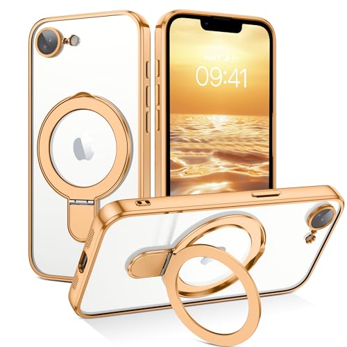 GUAGUA Schutzhülle für iPhone 16e mit Ständer, magnetische, transparente Hülle, Beschichtungsrand, unsichtbarer Ringhalter, schlank, stoßfest, schützender Ständer, Handyhülle für iPhone 16e 6,1 Zoll GUAGUA Schutzhülle für iPhone 16e mit Ständer, magnetische, transparente Hülle, Beschichtungsrand, unsichtbarer Ringhalter, schlank, stoßfest, schützender Ständer, Handyhülle für iPhone 16e 6,1 Zoll von GUAGUA