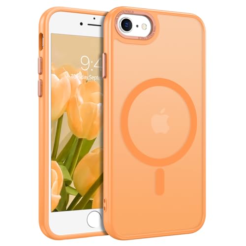GUAGUA Schutzhülle für iPhone 6/6S/7/8/SE 2022/2020, magnetische Handyhülle, 4,7 Zoll, kompatibel mit MagSafe, Slim, stoßfest, für Männer und Frauen, Geschenke, durchscheinendes Orange von GUAGUA