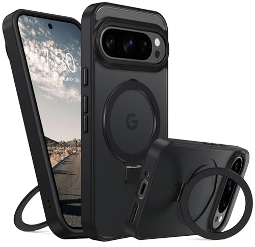 GUAGUA für Google Pixel 9 Pro XL Hülle [kompatibel mit Magsafe] für Pixel 9 Pro XL Magnetisch Handyhülle mit Ring Ständer Rückseite Durchscheinende Kratzfeste Schutzhülle Case (6,8'') Schwarz von GUAGUA