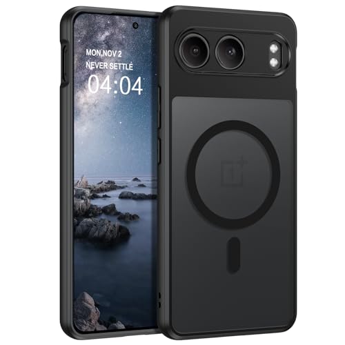 GUAGUA Matt Handyhülle für OnePlus Nord 4 Hülle [Kompatibel mit MagSafe] Magnetisch Rückseite Durchscheinende Dünn Hülle Stoßfest Schutzhülle Slim Cover Case für OnePlus Nord 4 (6.74") Schwarz von GUAGUA