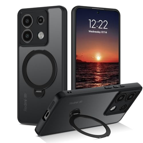 GUAGUA für Xiaomi Redmi Note 13 Pro 5G Hülle mit 360° Drehbarer Ständer Magnetisch Handyhülle Rückseite Matt Durchscheinende Stoßfest Schutzhülle Case (6,67 Zoll) Schwarz von GUAGUA
