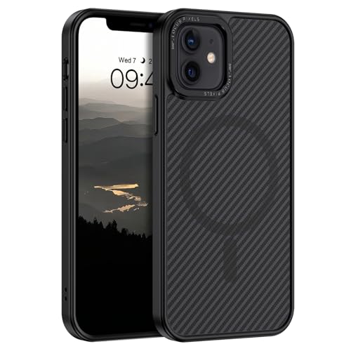 GUAGUA für iPhone 12 Hülle, iPhone 12 Pro Hülle [Kompatibel mit MagSafe] Magnetisch Handyhülle für iPhone 12/12 Pro Case Carbon Fiber Design Stoßfest Schutzhülle TPU+PC Slim Cover (6,1‘’) Schwarz von GUAGUA