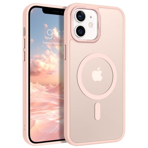 GUAGUA für iPhone 12 Hülle, iPhone 12 Pro Hülle Matt Magnetisch Handyhülle [Kompatibel mit MagSafe] Stoßfest Durchscheinende Rückseite Dünn Schutzhülle Case Cove für iPhone 12/12 Pro (6,1'') Rosa/Pink von GUAGUA