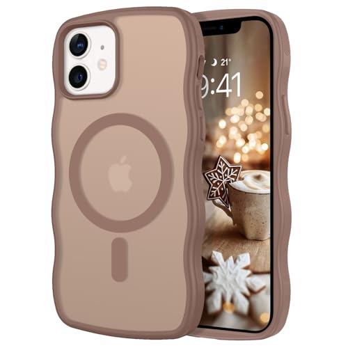 GUAGUA für iPhone 12 Mini Hülle [Kompatibel mit MagSafe] Matt Magnetisch Handyhülle Stoßfest Wellen Durchscheinende Rückseite Dünn Schutzhülle Case für iPhone 12 Mini (5,4'') Braun von GUAGUA