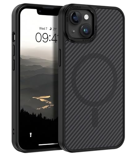 GUAGUA für iPhone 14 Plus Hülle [Kompatibel mit MagSafe] Magnetisch Handyhülle für iPhone 14 Plus Case Carbon Fiber Design Stoßfest Schutzhülle TPU+PC Hardcase Slim Magnet Cover (6,7'') Schwarz von GUAGUA