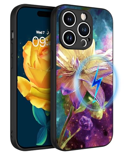 GUAGUA für iPhone 14 Pro Max Hülle [Kompatibel mit MagSafe] Magnetisch Handyhülle Sonnenblume Muster Leuchtet im Dunkeln TPU Stoßfeste Schutzhülle Kratzfestes Case (6,7 Zoll) Blumen von GUAGUA