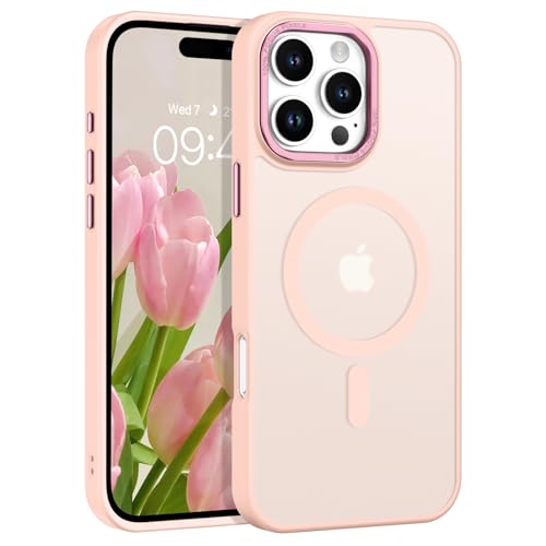 GUAGUA Magnetisch Hülle für iPhone 16 Pro Max [Kompatibel mit MagSafe] Matt Handyhülle Stoßfest Durchscheinende Rückseite Dünn Schutzhülle Case für iPhone 16 Pro Max (6,9 Zoll) Rosa von GUAGUA