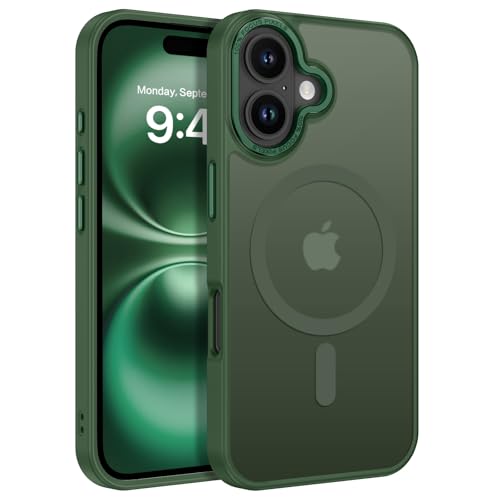 GUAGUA Magnetisch Hülle für iPhone 16 [Kompatibel mit MagSafe] Matt Handyhülle Stoßfest Durchscheinende Rückseite Dünn Schutzhülle Case für iPhone 16 (6,1 Zoll) Grün von GUAGUA