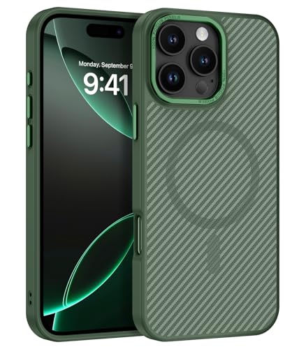 GUAGUA für iPhone 16 Pro Hülle [Kompatibel mit MagSafe] Magnetisch Handyhülle für iPhone 16 Pro Case Carbon Fiber Design Stoßfest Schutzhülle TPU und PC Hardcase Slim Cover (6,3'') Dunkelgrün von GUAGUA
