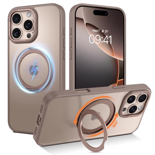 GUAGUA Matt Handyhülle für iPhone 16 Pro Max Hülle [Kompatibel mit MagSafe] mit 360° Drehbarer Ring Ständer Magnetisch Stoßfest Durchscheinende Rückseite Schutzhülle Case (6,9'') Titan Wüstensand von GUAGUA