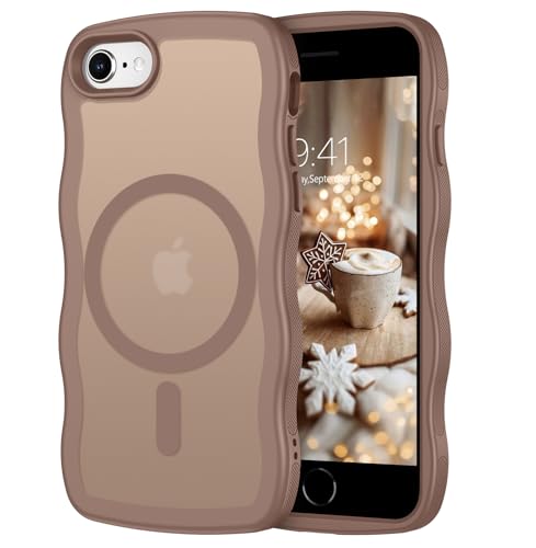 GUAGUA für iPhone 7/8/SE 2022/SE 2020 Hülle [Kompatibel mit MagSafe] Matt Magnetisch Handyhülle Stoßfest Wellen Durchscheinende Rückseite Dünn Schutzhülle Case (4,7'') Braun von GUAGUA