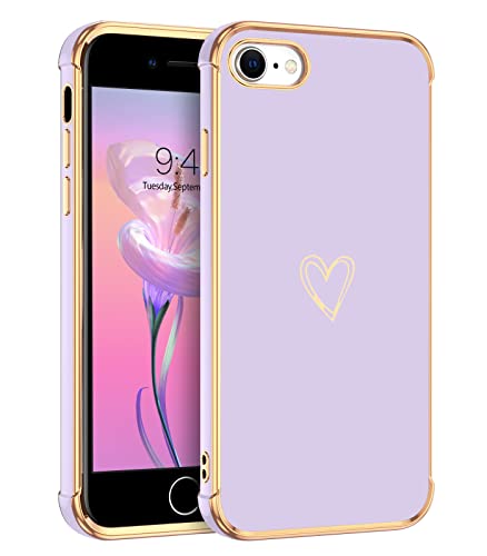 GUAGUA iPhone SE 2022 Hülle, iPhone SE 2020 Hülle, iPhone 8 / iPhone 7 Handyhülle, Cute Herz Muster Galvanisierte Kameraschutz Weich TPU Schutzhülle Dünn Phone Case für iPhone SE 2022 4,7Zoll, Lila von GUAGUA