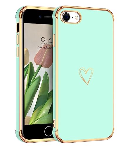 GUAGUA iPhone SE 2022 Hülle, iPhone SE 2020 Hülle, iPhone 8 / iPhone 7 Handyhülle, Cute Herz Muster Galvanisierte Kameraschutz Weich TPU Schutzhülle Dünn Phone Case für iPhone SE 2022 4,7Zoll, Grün von GUAGUA