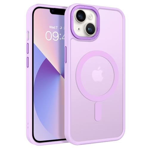Magnetische Schutzhülle für iPhone 13/14, kompatibel mit MagSafe, stoßfest, Militärqualität, transparente Rückseite, matt, Anti-Fingerabdruck, 6,1 Zoll (15,4 cm), Hellviolett) von GUAGUA