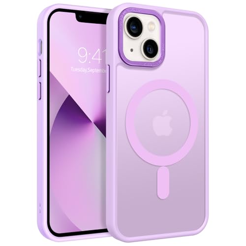 Schutzhülle für iPhone 13 Mini 5,4 Zoll, magnetisch, kompatibel mit MagSafe, stoßfest, Militärqualität, transparente Rückseite, matt, Anti-Fingerabdruck (Hellviolett) von GUAGUA