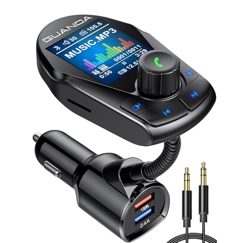 Bluetooth Adapter Auto Zigarettenanzünder Aux 5.3 FM Transmitter mit 1,8 Zoll Farbbildschirm für Freisprechanrufe Schnelles Autoladegerät Unterstützt TF Karte und USB-Stick von GUANDA TECHNOLOGIES CO., LTD.