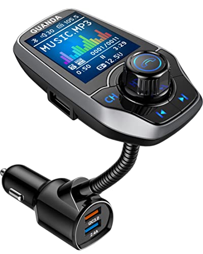 Bluetooth FM Transmitter für Auto mit 1,8" Farbdisplay, Bluetooth Auto Adapter, 4-in-1 MP3 Player, AUX Eingang Ausgang, 2 USB Anschlüsse, Freisprecheinrichtung, SD/TF Karte, QC3.0, 5 EQ-Modi von GUANDA TECHNOLOGIES CO., LTD.