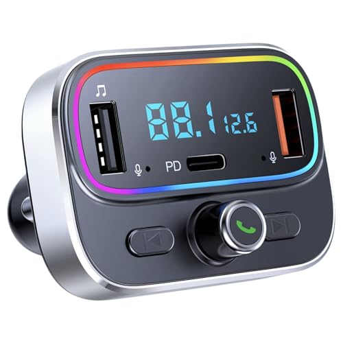 FM Transmitter für Auto Bluetooth 5.0 Adapter Auto für Freisprechen mit Dual-Mikrofon, Bluetooth Adapter Auto zigarettenanzünder QC3.0 & PD 20W für Alle Smartphones, Unterstützt TF/SD-Karte USB-Disk von GUANDA TECHNOLOGIES CO., LTD.