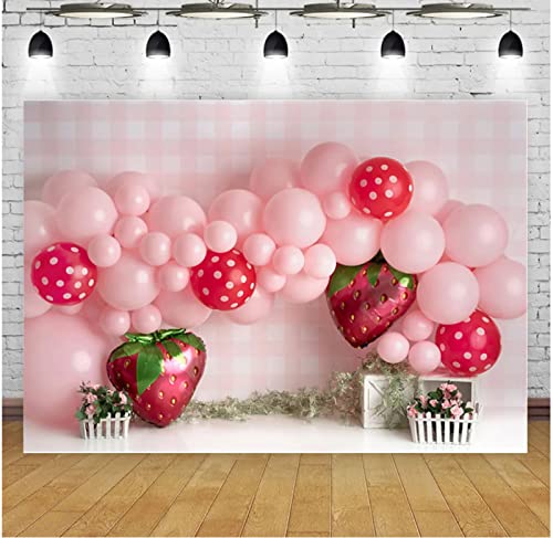 Strawberry Girl Geburtstag Fotografie Hintergründe Our Berry Sweet in Turning One Hintergründe Bauernmarkt Bauernhof Fotoautomaten Requisiten Vinyl (2,4 x 1,8 m) von GUANJIONG