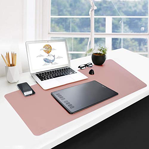 GUBEE PU-Leder Multifunktionsbüro-Schreibtischunterlage Mauspad,wasserdichte rutschfeste Anti-Schmutz-Mausunterlage für Büro und Zuhause, Reisen-Size 800x400x2mm (Rosa+Silber) von GUBEE