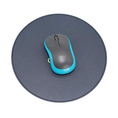 GUBEE Rundes Mauspad 220x220x2mm, PU Leder Gaming Mouse Matte, wasserdichtes rutschfestes PU Glattes Mauspad Design für Büro, Zuhause und Reisen (Dunkelblau/Gelb) von GUBEE