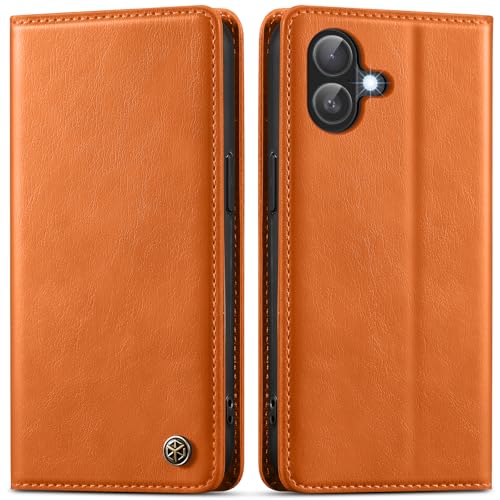 GUCASBE Handyhülle für iPhone 16 Hülle Premium PU Lederhülle Wallet Flip Case mit Magnet Kartenfach Standfunktion RFID Schutzhülle Klapphülle für iPhone 16, Orange von GUCASBE