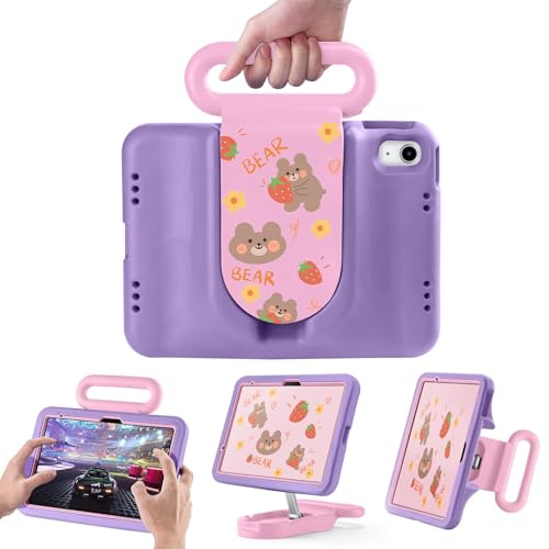 Kinder-Schutzhülle für iPad (A16) 11. / 10. Generation 2025/2022, kinderfreundliche Schutzhülle mit verstellbarem Ständer, stoßfest, für iPad Air 11 (M3/M2) 2025/2024, Violett / Rosa von GUDOU