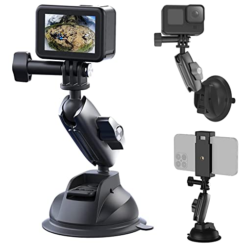 Vielseitige Saugnapfhalterung für GoPro Hero 12/11/10/9, für DJI Osmo Action/Procket, für Insta360 X3, Dual-Kugelkopfhalterung um 360° drehbar, zusätzlicher Telefonclip im Lieferumfang enthalten von GUEDIEO