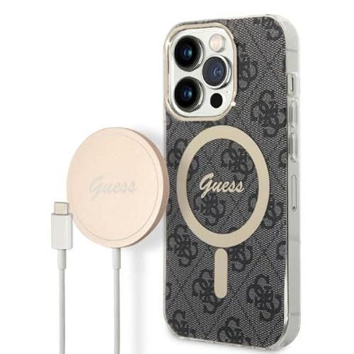 Guess Bündeln GUBPP14LH4EACSK Hülle und Ladegerät iPhone 14 Pro 6,1" Schwarz Hard case 4G Print von GUESS