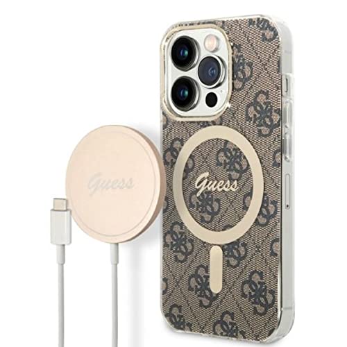 Guess Bündeln GUBPP14LH4EACSW Hülle und Ladegerät iPhone 14 Pro 6,1" braun Hard case 4G Print von GUESS