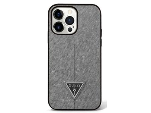 GUESS GUHCP14XPSATLG Hülle für iPhone 14 Pro Max 6,7" Silber/Silver hardcase SaffianoTriangle Logo von GUESS