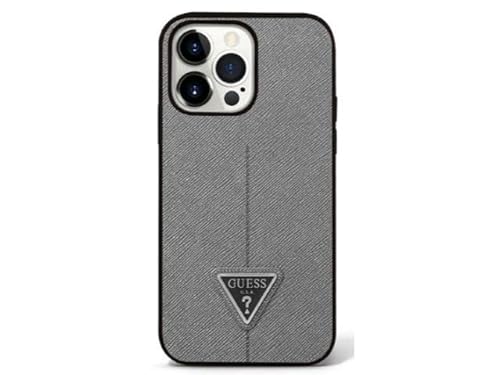 GUESS GUHCP14XPSATLG Hülle für iPhone 14 Pro Max 6,7" Silber/Silver hardcase SaffianoTriangle Logo von GUESS