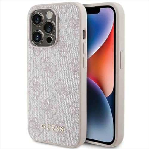GUESS GUHCP15LG4GFPI Schutzhülle für iPhone 15 Pro 6,1 Zoll, Rosa, Hartschale, 4G, Metall, Gold, Logo von GUESS