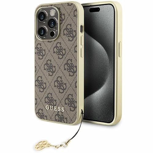 GUESS GUHCP15LGF4GBR Schutzhülle für iPhone 15 Pro 6,1 Zoll, Braun, Hartschale, 4G, Kollektion Charms von GUESS