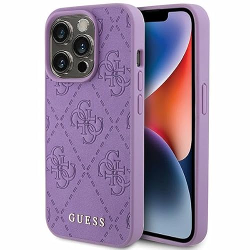 Guess GUHCP15LP4EPMU Hülle für iPhone 15 Pro 6.1" lila hardcase Leather 4G Stamped von GUESS