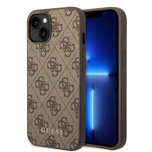 GUESS GUHCP15MG4GFBR Schutzhülle für iPhone 15 Plus 6,7 Zoll, Braun, Hartschale, 4G, Metall, Gold, Logo von GUESS